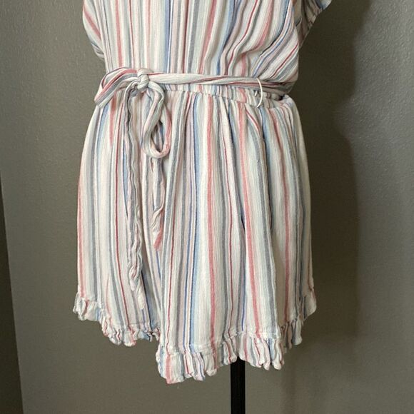 AEO American Eagle Outfitters Stripe Vneck Romper Red Blue - Picture 4 of 11